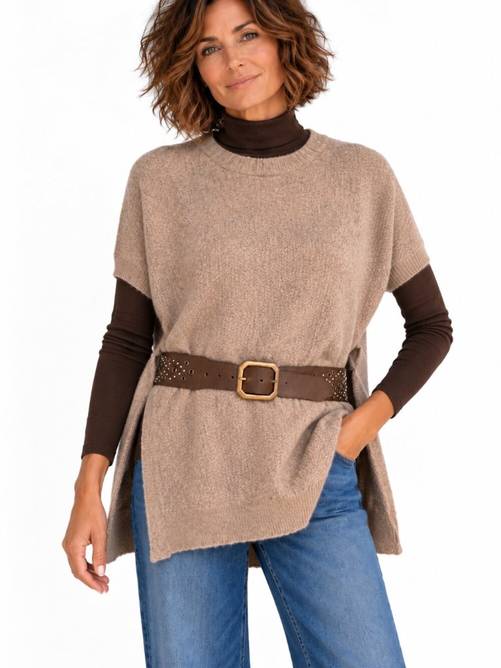 Max Studio Wool Sweater /poncho, with deep side slits